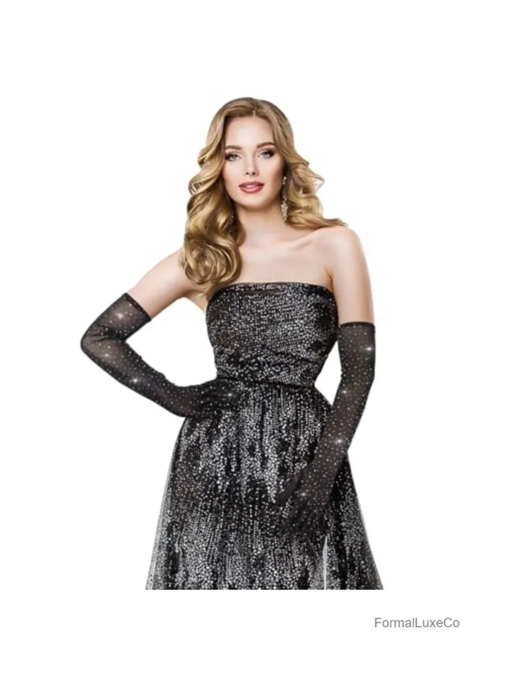 Long Fishnet Arm Sleeve Mesh Sheer Rhinestone Gloves Opera